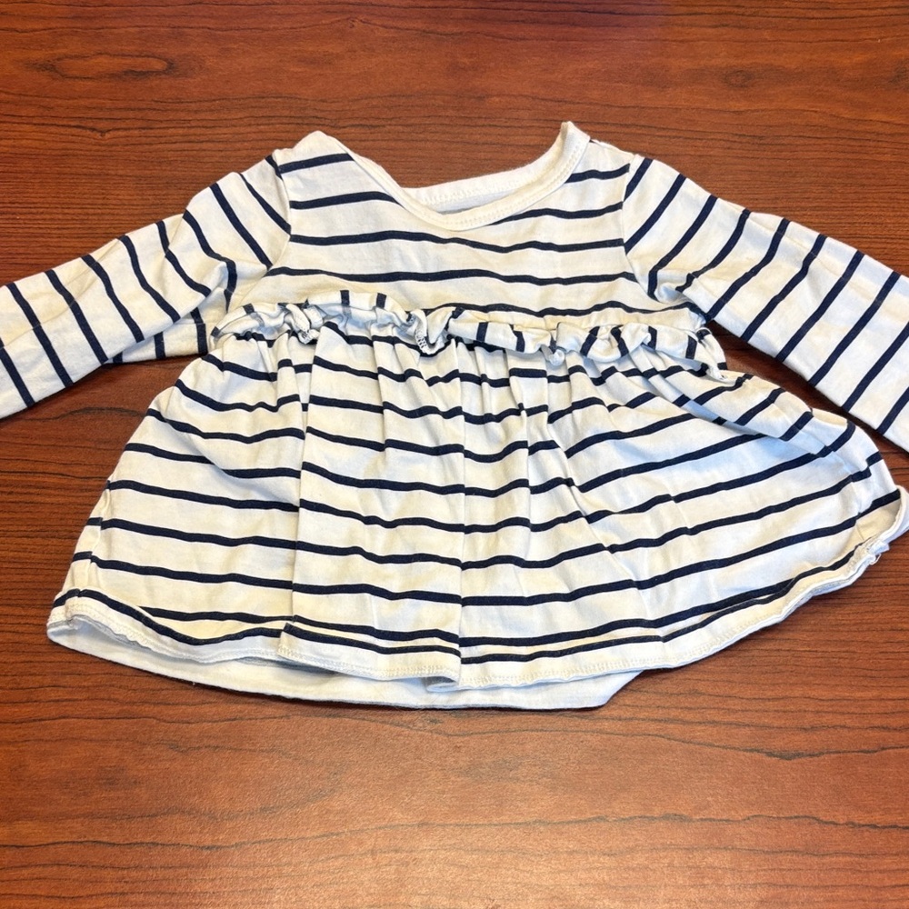First Impressions Navy & White Striped Long Sleeve Ruffle Top